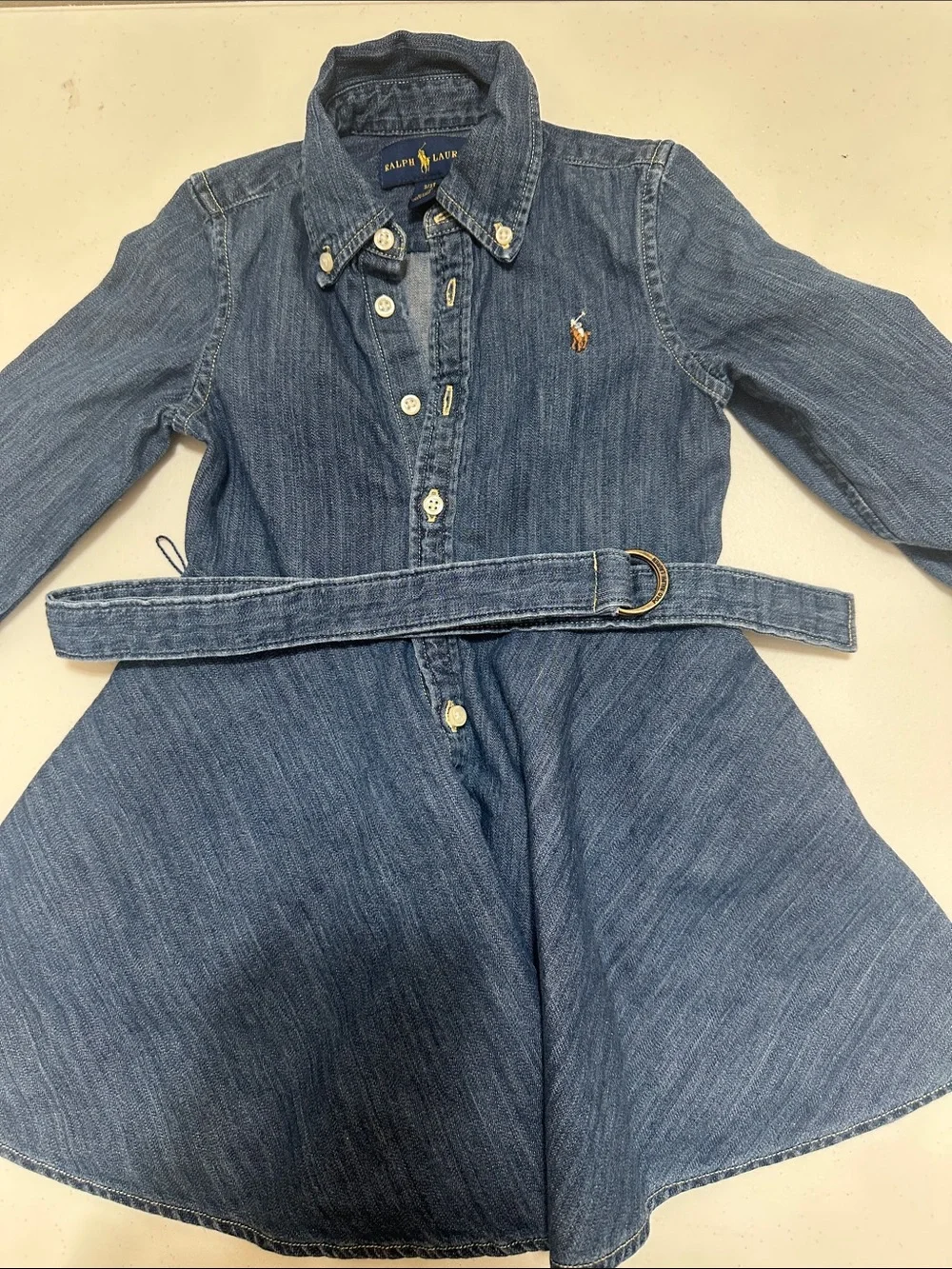 Ralph Lauren Denim Shirt Dress in Medium Blue with Belt